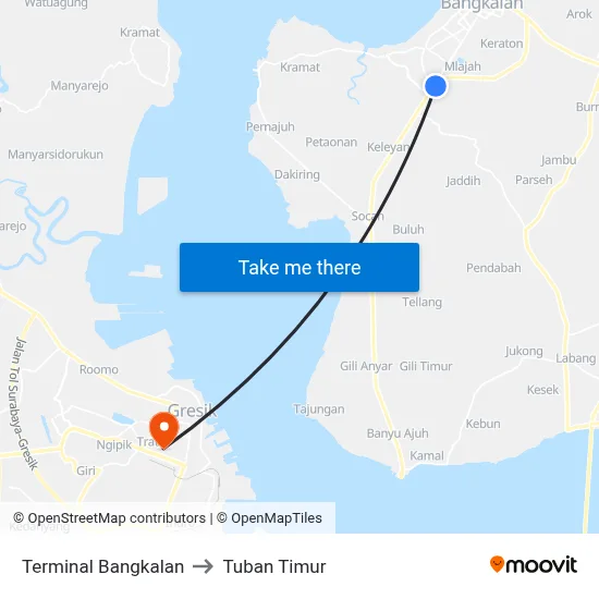 Terminal Bangkalan to Tuban Timur map