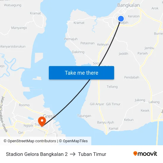 Stadion Gelora Bangkalan 2 to Tuban Timur map
