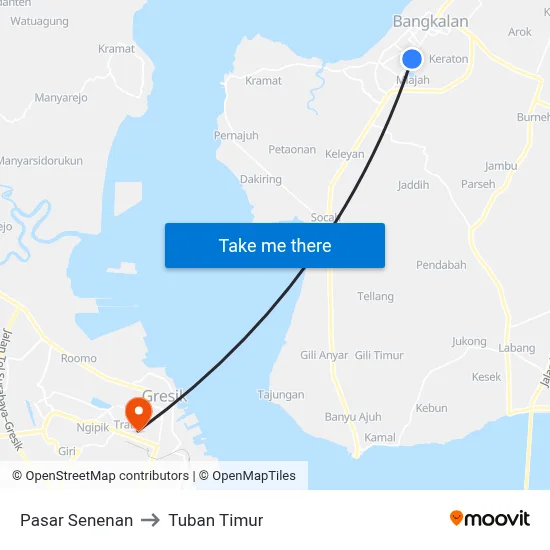 Pasar Senenan to Tuban Timur map
