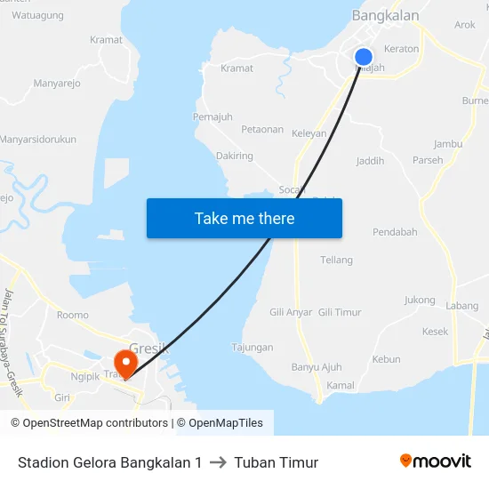Stadion Gelora Bangkalan 1 to Tuban Timur map