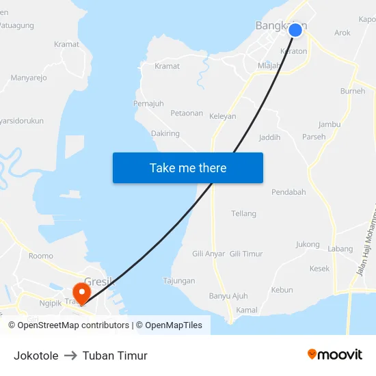 Jokotole to Tuban Timur map