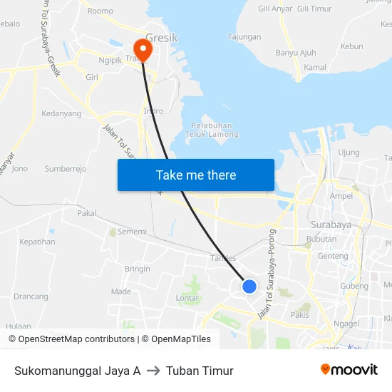 Sukomanunggal Jaya A to Tuban Timur map