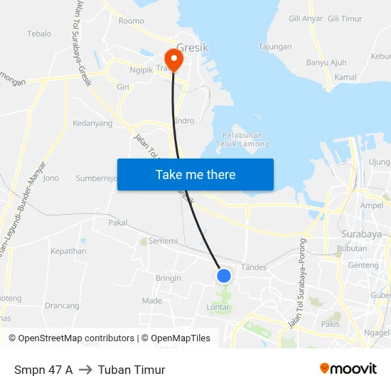 Smpn 47 A to Tuban Timur map