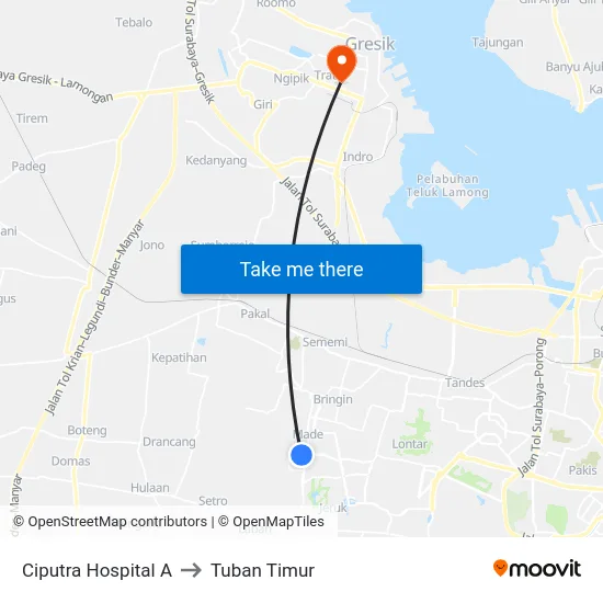 Ciputra Hospital A to Tuban Timur map