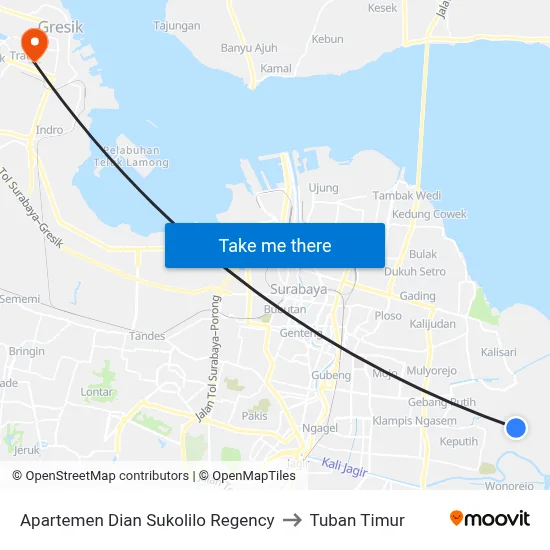 Apartemen Dian Sukolilo Regency to Tuban Timur map