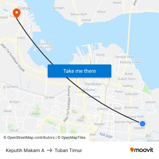 Keputih Makam A to Tuban Timur map