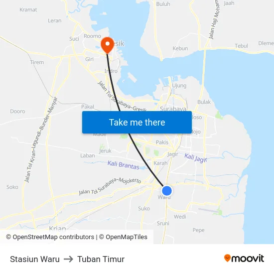 Stasiun Waru to Tuban Timur map
