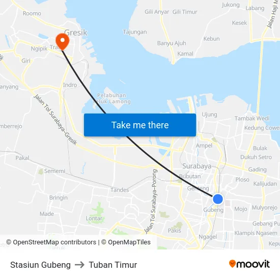 Stasiun Gubeng to Tuban Timur map