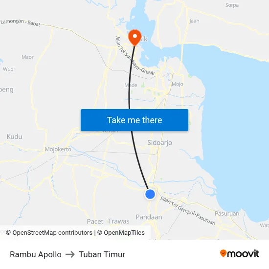 Rambu Apollo to Tuban Timur map