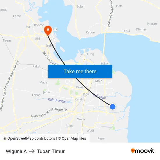 Wiguna A to Tuban Timur map