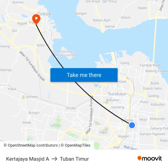 Kertajaya Masjid A to Tuban Timur map