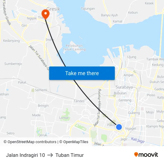 Jalan Indragiri 10 to Tuban Timur map