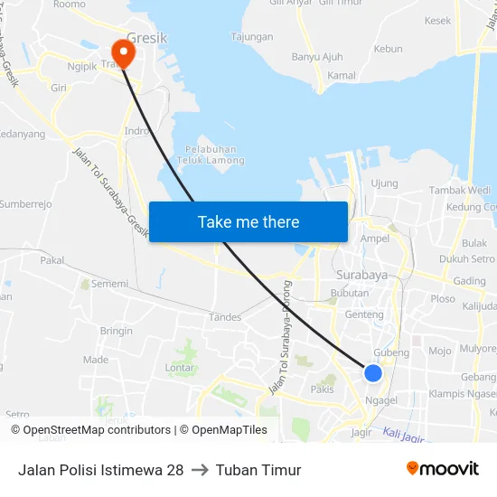 Jalan Polisi Istimewa 28 to Tuban Timur map