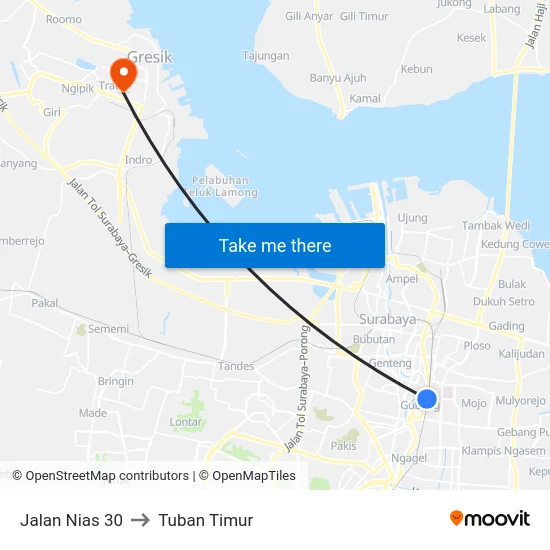 Jalan Nias 30 to Tuban Timur map