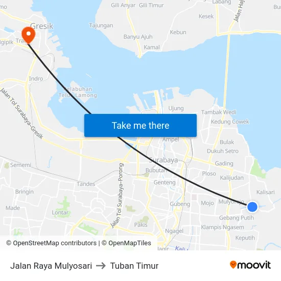 Jalan Raya Mulyosari to Tuban Timur map