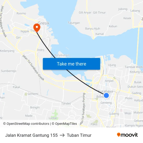 Jalan Kramat Gantung 155 to Tuban Timur map