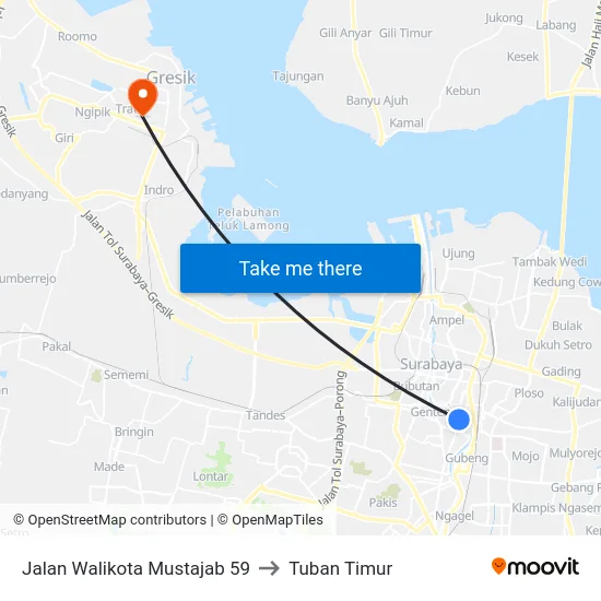 Jalan Walikota Mustajab 59 to Tuban Timur map