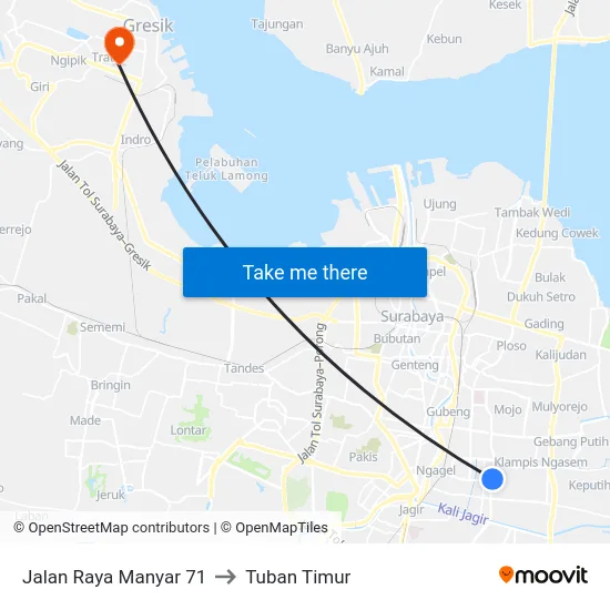 Jalan Raya Manyar 71 to Tuban Timur map