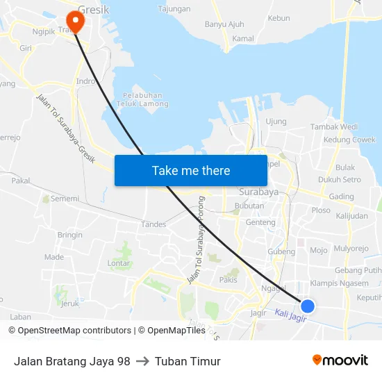 Jalan Bratang Jaya 98 to Tuban Timur map