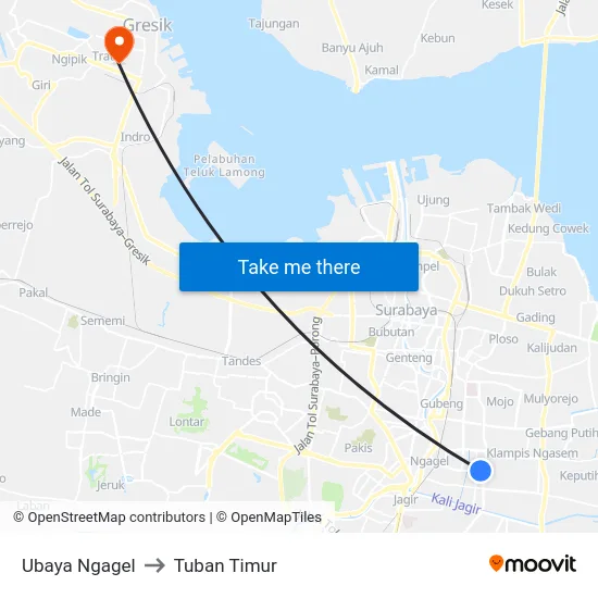 Ubaya Ngagel to Tuban Timur map