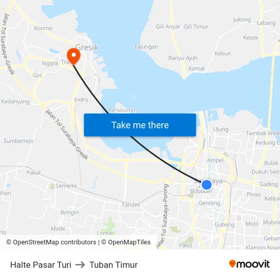 Halte Pasar Turi to Tuban Timur map