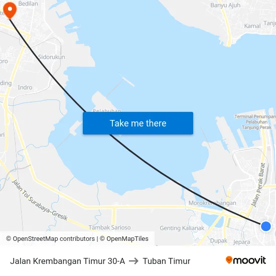 Jalan Krembangan Timur 30-A to Tuban Timur map