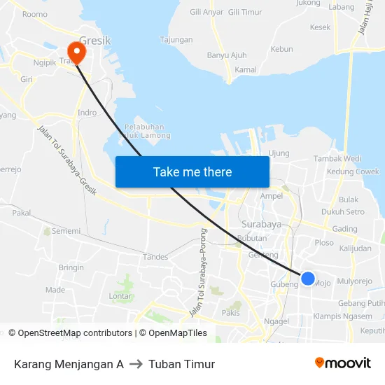 Karang Menjangan A to Tuban Timur map