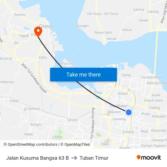 Jalan Kusuma Bangsa 63 B to Tuban Timur map