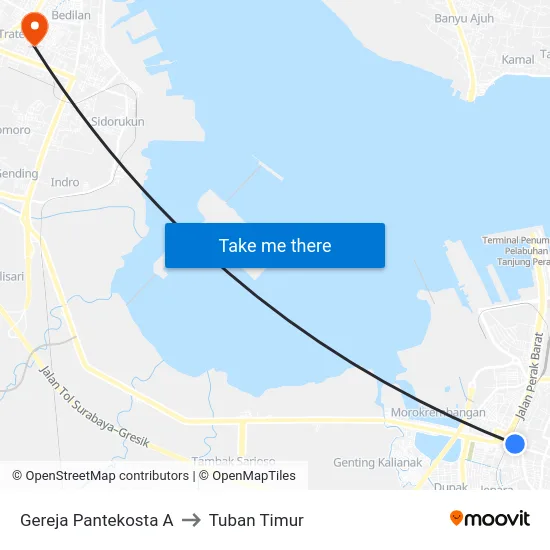 Gereja Pantekosta A to Tuban Timur map
