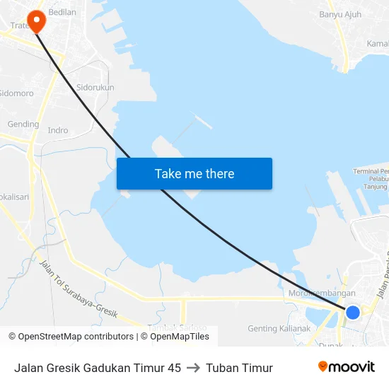 Jalan Gresik Gadukan Timur 45 to Tuban Timur map