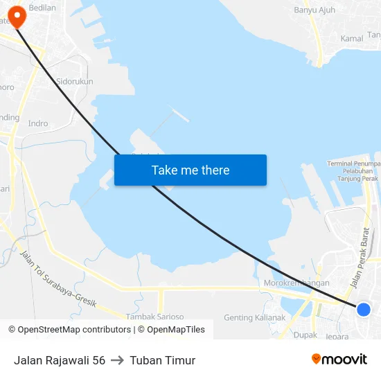 Jalan Rajawali 56 to Tuban Timur map