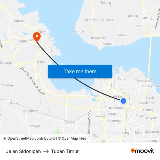 Jalan Sidonipah to Tuban Timur map
