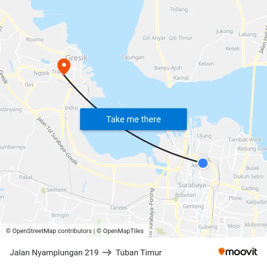 Jalan Nyamplungan 219 to Tuban Timur map