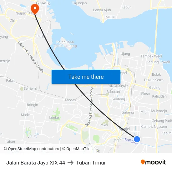 Jalan Barata Jaya XIX 44 to Tuban Timur map