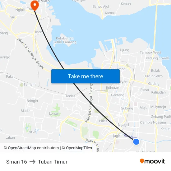 Sman 16 to Tuban Timur map