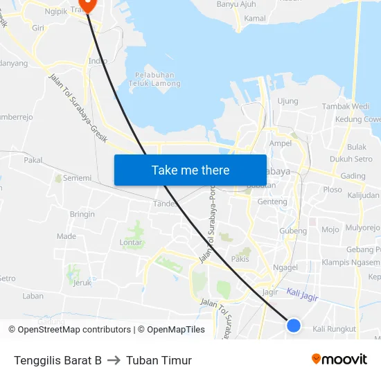 Tenggilis Barat B to Tuban Timur map