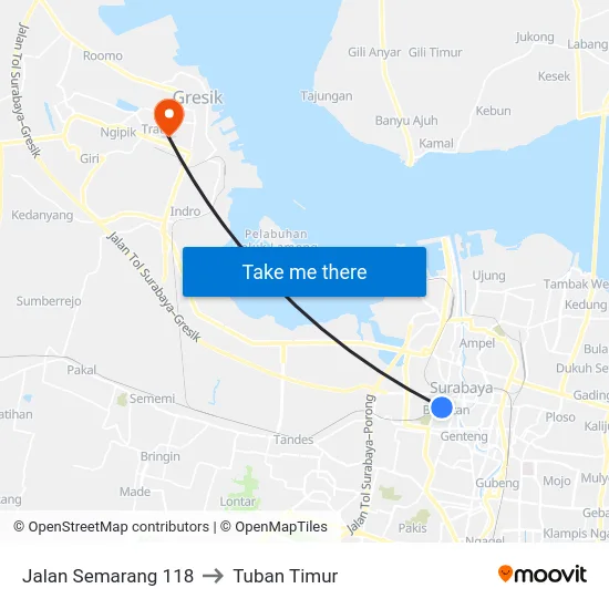 Jalan Semarang 118 to Tuban Timur map