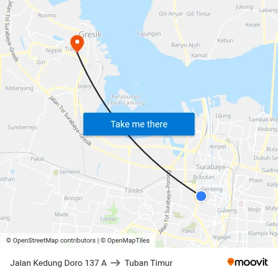 Jalan Kedung Doro 137 A to Tuban Timur map