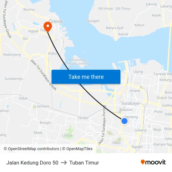 Jalan Kedung Doro 50 to Tuban Timur map