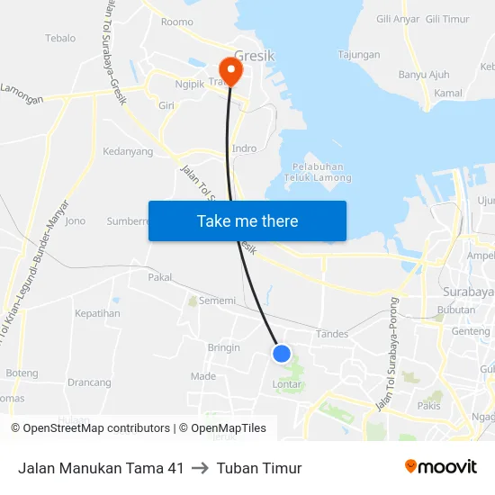 Jalan Manukan Tama 41 to Tuban Timur map