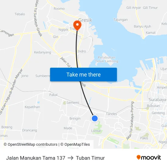 Jalan Manukan Tama 137 to Tuban Timur map