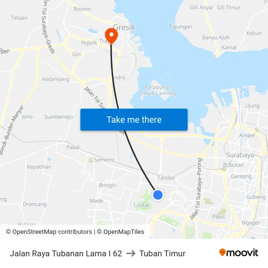 Jalan Raya Tubanan Lama I 62 to Tuban Timur map