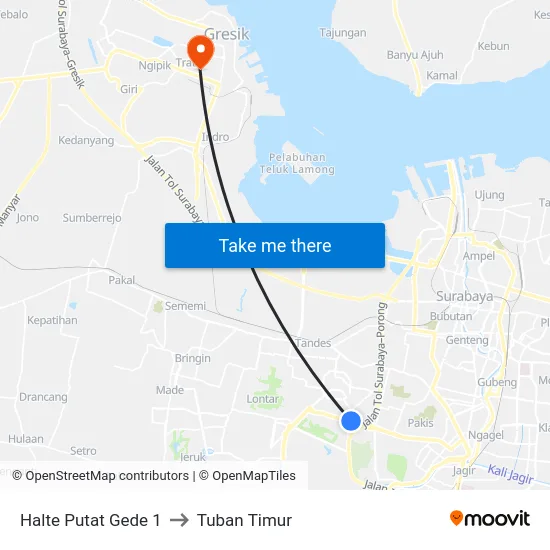 Halte Putat Gede 1 to Tuban Timur map