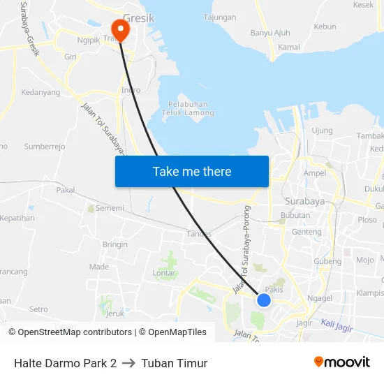 Halte Darmo Park 2 to Tuban Timur map