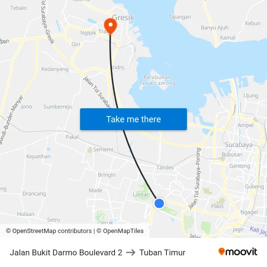 Jalan Bukit Darmo Boulevard 2 to Tuban Timur map