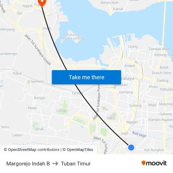Margorejo Indah B to Tuban Timur map
