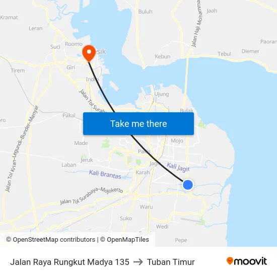 Jalan Raya Rungkut Madya 135 to Tuban Timur map