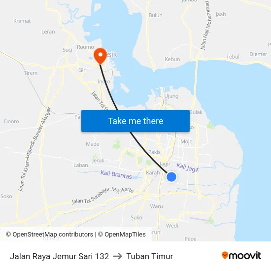Jalan Raya Jemur Sari 132 to Tuban Timur map