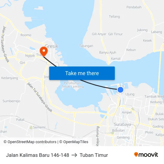 Jalan Kalimas Baru 146-148 to Tuban Timur map