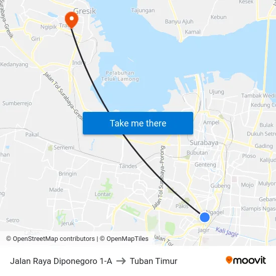 Jalan Raya Diponegoro 1-A to Tuban Timur map